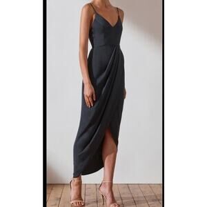 Shona Joy Women's Core Cocktail Draped Midi Dress Black Size 8 LBD Classic
